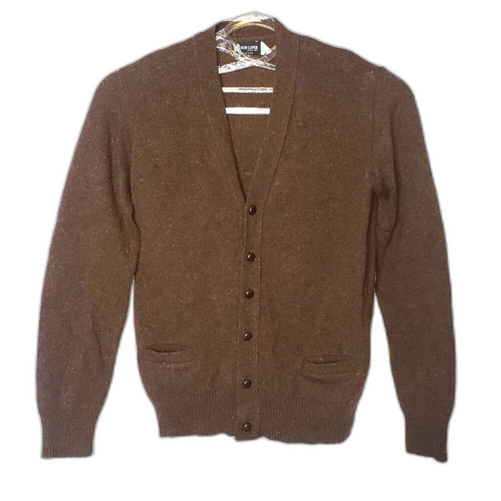DON LOPER Beverly Hills Wool Grandpa Kurt Cardigan Brown Sweater Size XLT